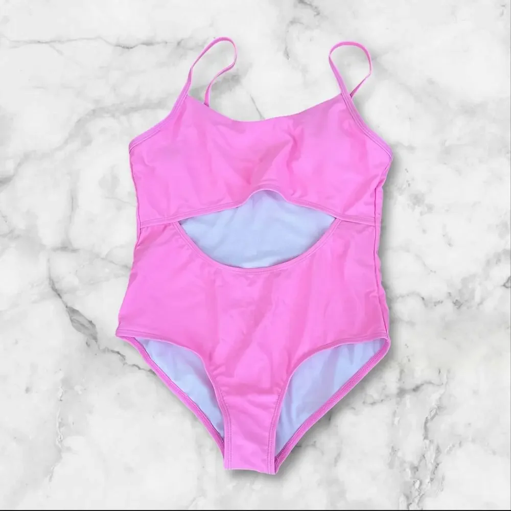 Girls Pink Cut Out Adjustable Strap One Piece Swimsuit Size 14 - NWOT